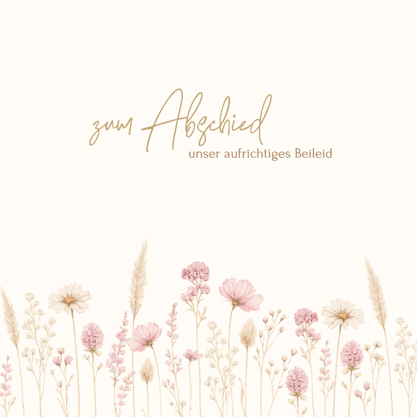 Beileidskarte Blumenwiese sanftes Rosa 'zum Abschied' - Beileidskarten Beileidskarten - Beileidskarte Blumenwiese sanftes Rosa 'zum Abschied'