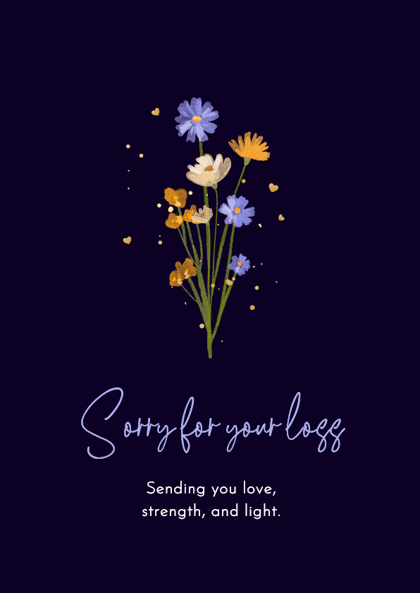 Beileidskarte dunkel Blumen 'Sorry for your loss' Englisch - Beileidskarten Beileidskarten - Beileidskarte dunkel Blumen 'Sorry for your loss' Englisch