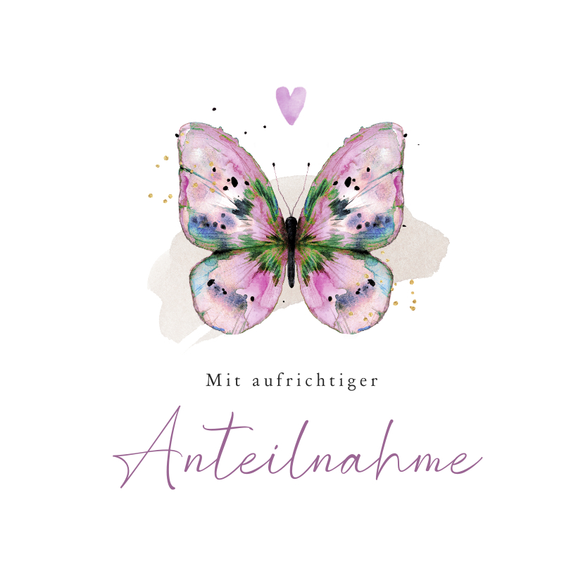 Beileidskarten - Beileidskarte mit rosa Schmetterling & Herzchen