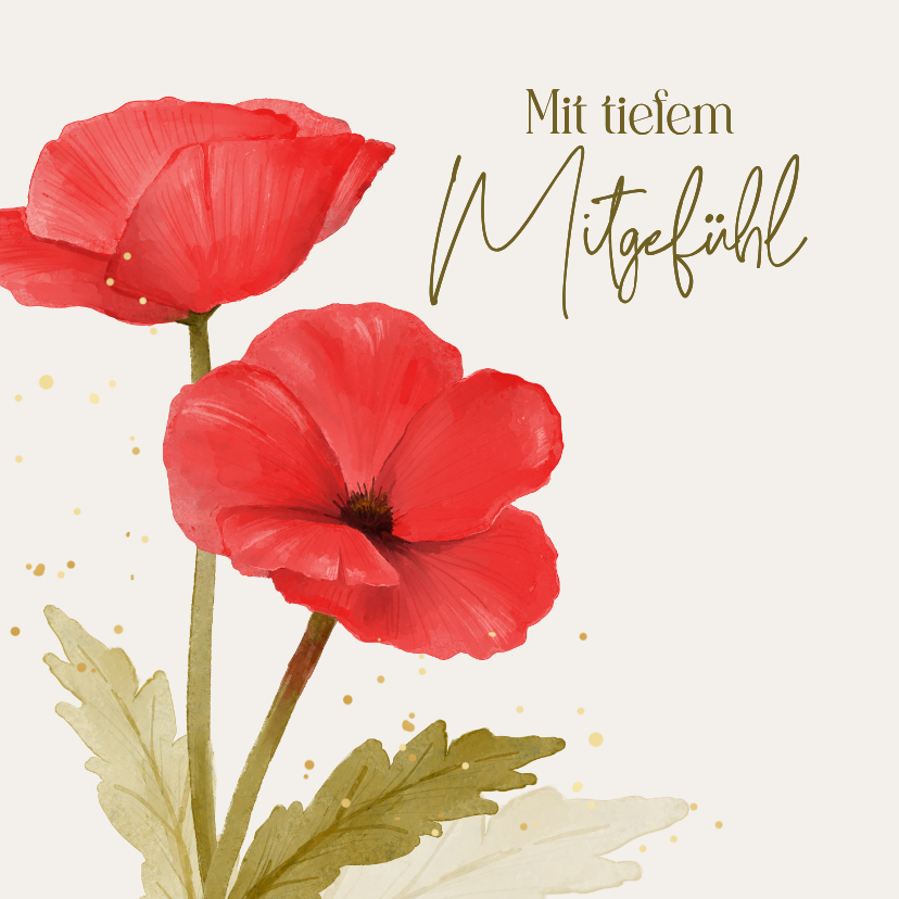 Beileidskarten - Beileidskarte rote Mohnblumen Aquarell 'Mitgefühl'