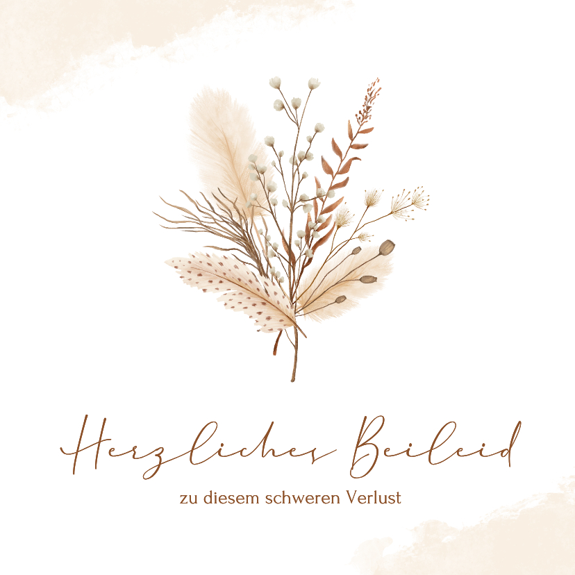 Beileidskarten - Beileidskarte Trockenzweige Strauß Aquarell in Beige