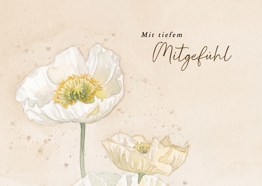 Beileidskarten - Beileidskarte weiße Mohnblüten Wasserfarbe Beige