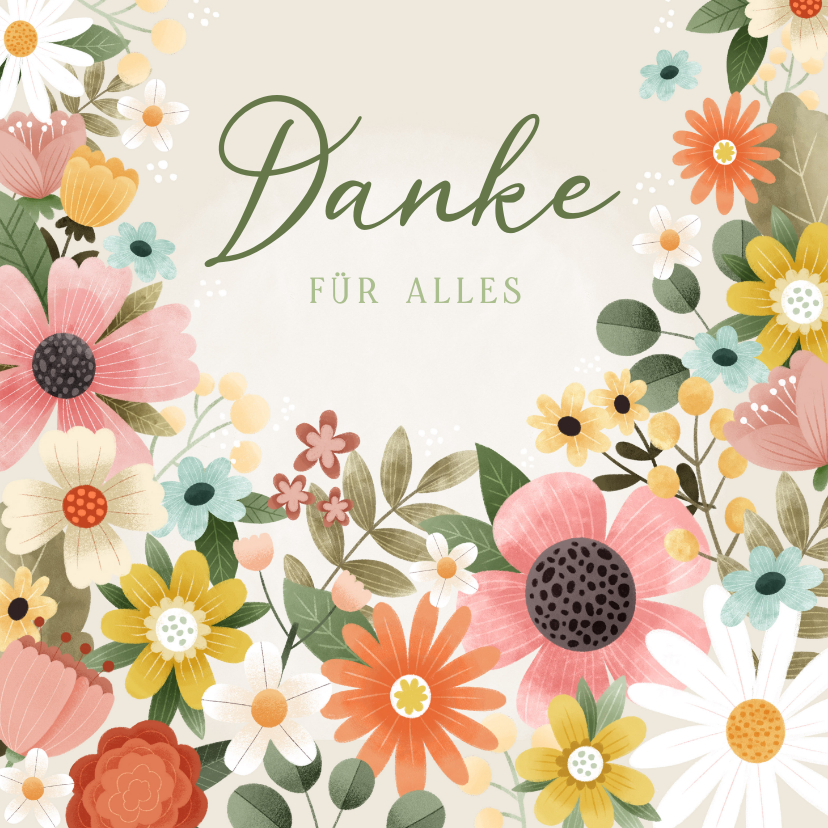 Dankeskarten - Dankeskarte bunte Blumen