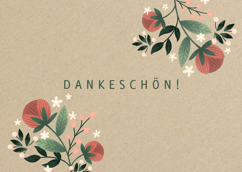 Dankeskarten - Grußkarte Dankeschön Blumen auf Kraftpapier