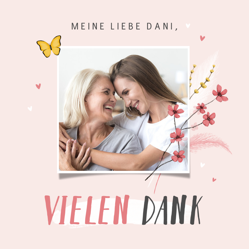 Dankeskarten - Grußkarte Vielen Dank mit Foto & Blumen