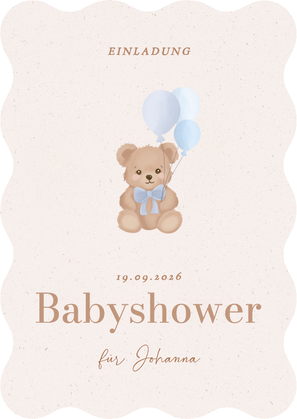 Babyshower Einladung Wellenrand blaue Luftballons Teddybär - Einladungskarten Einladungskarten - Babyshower Einladung Wellenrand blaue Luftballons Teddybär