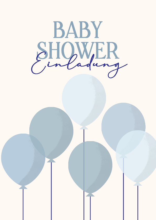 Babyshower Einladungskarte blaue Luftbllons auf Beige - Einladungskarten Einladungskarten - Babyshower Einladungskarte blaue Luftbllons auf Beige