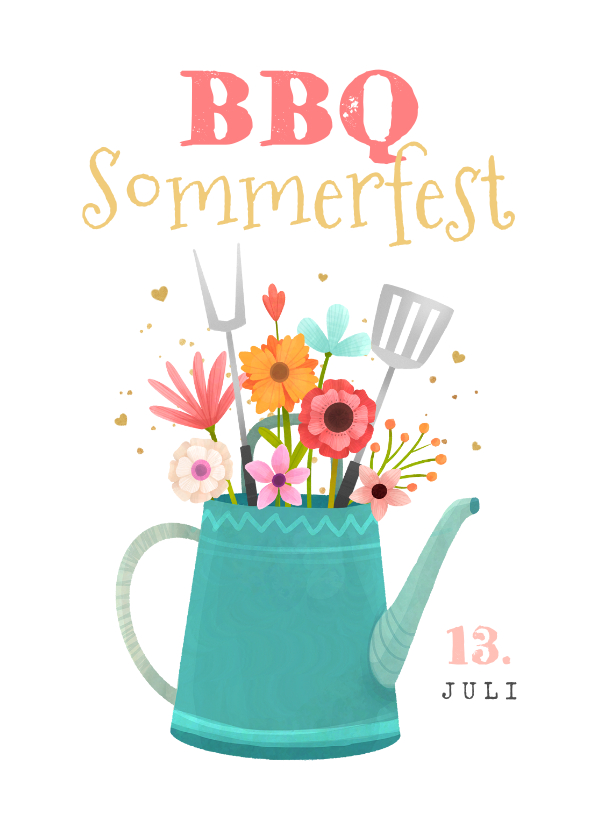 Einladungskarten - Einladung BBQ Sommerfest Gießkanne mit Blumen