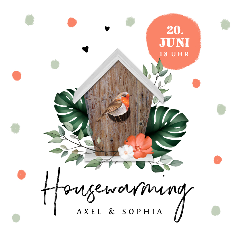 Einladungskarten - Einladung Housewarming Rotkehlchen Vogelhaus