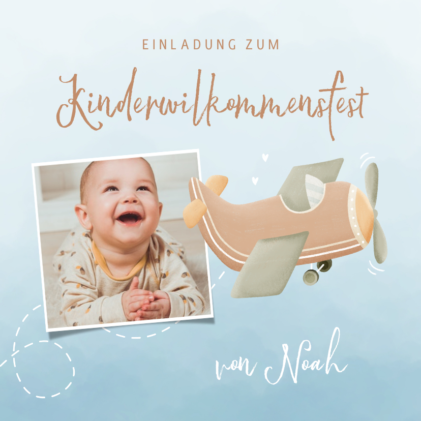 Einladungskarten - Einladung Kinderwillkommensfest Foto und Flugzeug