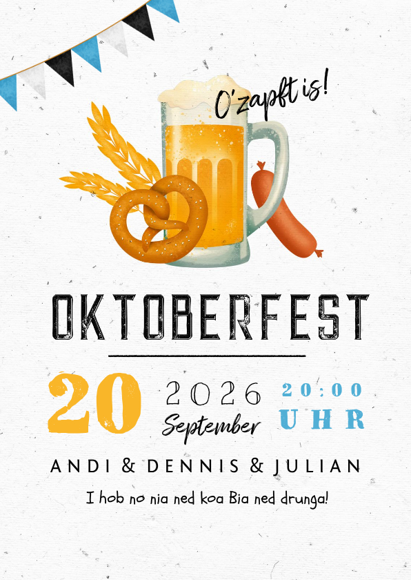 Einladungskarten - Einladung Oktoberfest Brezel, Bier & Wurst