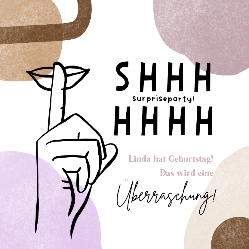 Einladungskarten - Einladung Surprise-Party lila 'Shhhh'