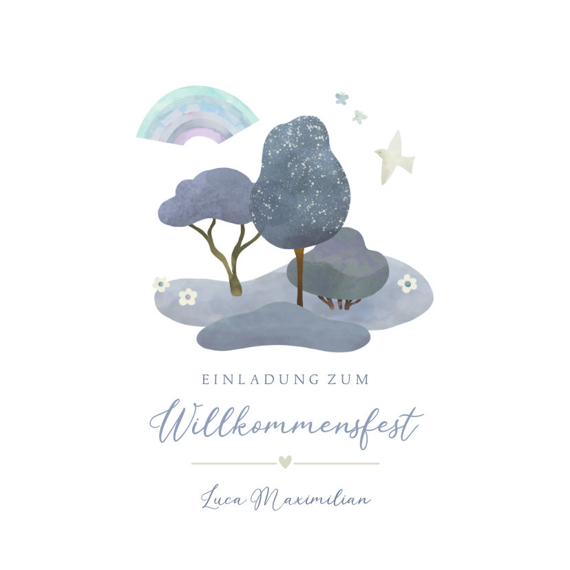 Einladungskarten - Einladung Willkommensfest Natur blau