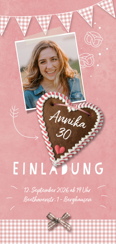 Einladungskarten - Einladung zum Oktoberfest Foto und Lebkuchenherz