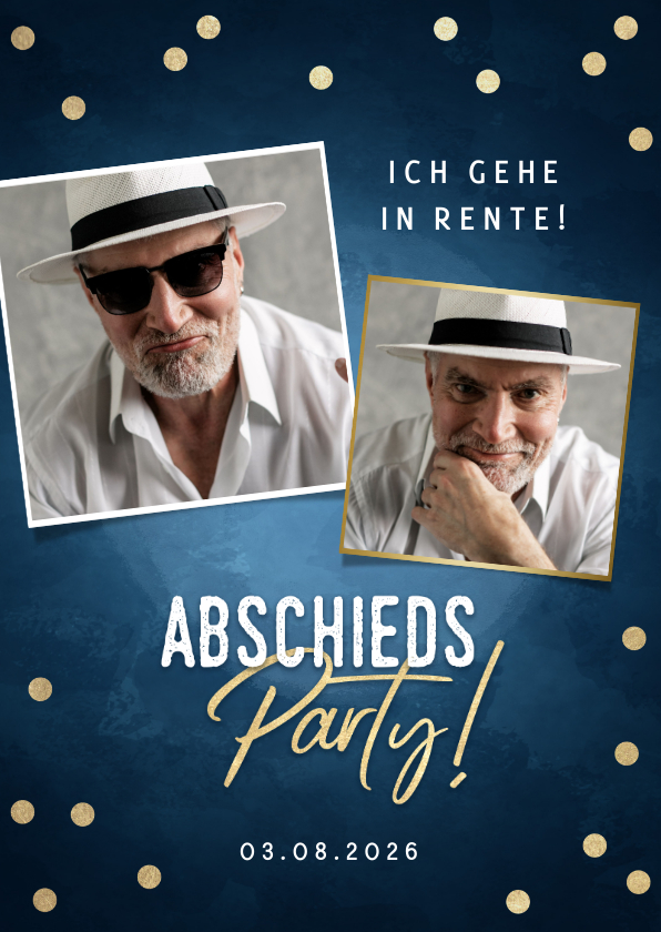 Einladungskarten - Einladung zur Abschiedsparty Fotocollage blau