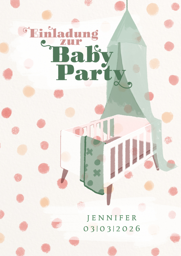 Einladungskarten - Einladung zur Babyparty Bettchen Mädchen