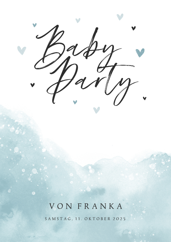 Einladungskarten - Einladung zur Babyparty blaue Wasserfarbe