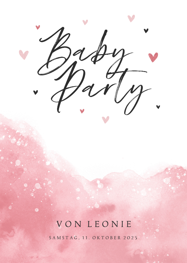 Einladungskarten - Einladung zur Babyparty rosa Wasserfarbe