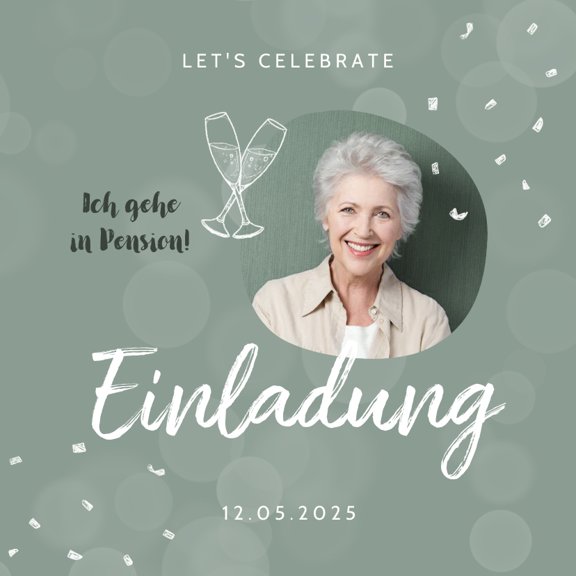 Einladungskarten - Einladung zur Pensionsfeier Konfetti und Foto