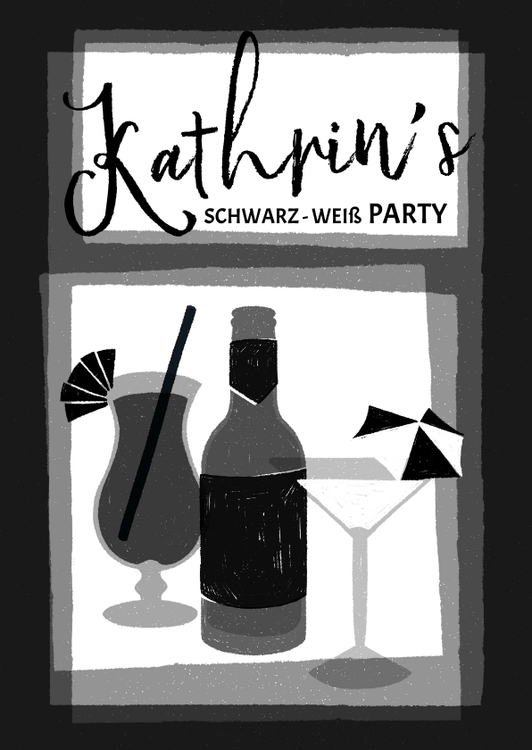 Einladungskarten - Einladung zur Schwarz-Weiß Mottoparty - Drinks