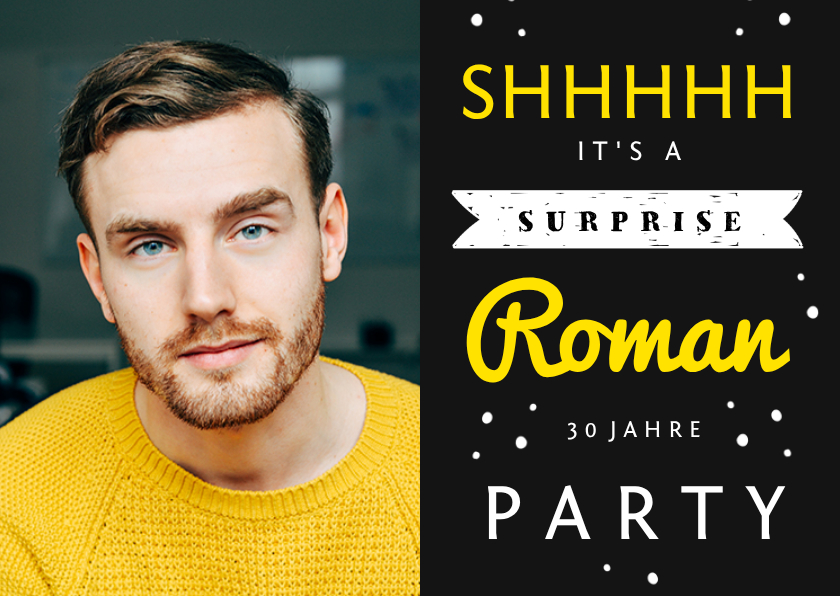 Einladungskarten - Einladung zur Überraschungsparty mit Foto