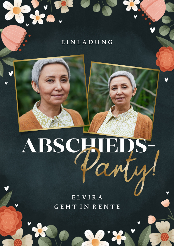 Einladungskarten - Einladungskarte Abschiedsparty Fotos & Blumen