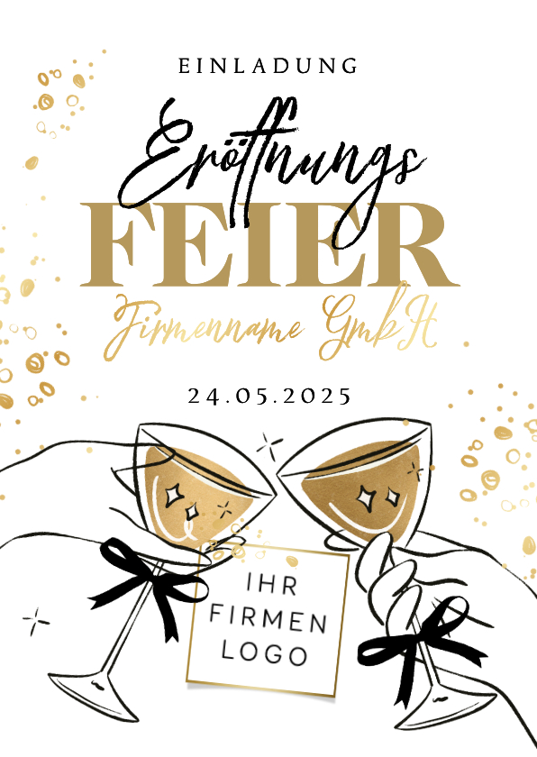 Einladungskarte Eröffnungsfeier Anstoßen Champagner Logo - Einladungskarten Einladungskarten - Einladungskarte Eröffnungsfeier Anstoßen Champagner Logo