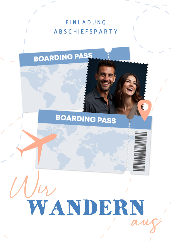 Einladungskarte Foto Abschiedsfeier Auswandern Tickets - Einladungskarten Einladungskarten - Einladungskarte Foto Abschiedsfeier Auswandern Tickets