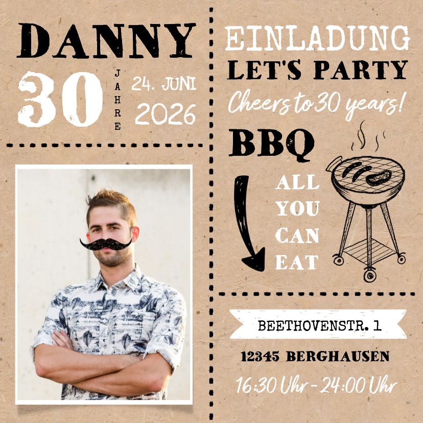 Einladungskarte Foto Kraftpapier Grillfest 30. Geburtstag - Einladungskarten Einladungskarten - Einladungskarte Foto Kraftpapier Grillfest 30. Geburtstag