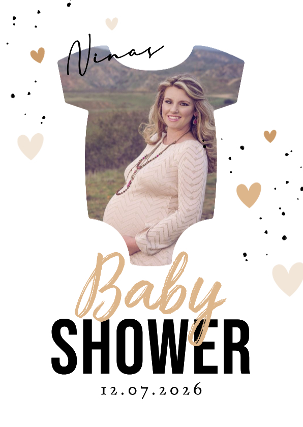 Einladungskarte Foto Strampler Beige Herzchen Babyshower - Einladungskarten Einladungskarten - Einladungskarte Foto Strampler Beige Herzchen Babyshower
