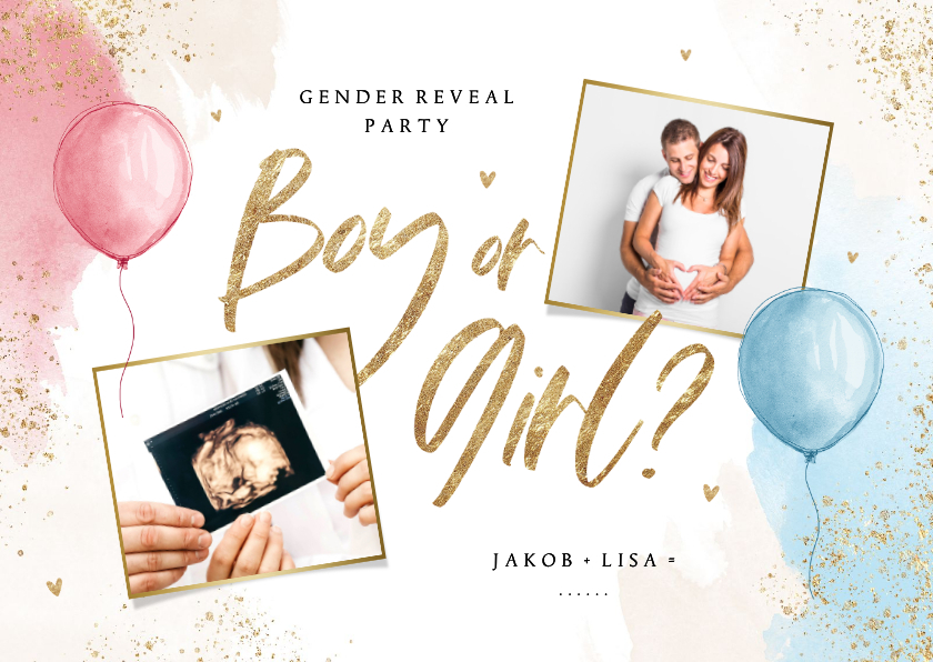 Einladungskarte Fotocollage Babyparty Gender Reveal - Einladungskarten Einladungskarten - Einladungskarte Fotocollage Babyparty Gender Reveal