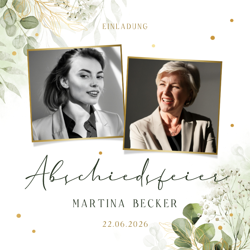 Einladungskarte Fotocollage botanisch Abschiedsfeier Rente - Einladungskarten Einladungskarten - Einladungskarte Fotocollage botanisch Abschiedsfeier Rente