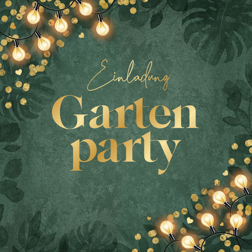 Einladungskarte Gartenparty Gold Grün Lichterkette - Einladungskarten Einladungskarten - Einladungskarte Gartenparty Gold Grün Lichterkette
