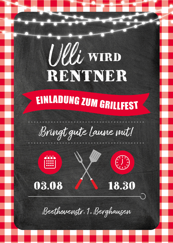 Einladungskarten - Einladungskarte Grillfest zur Rente