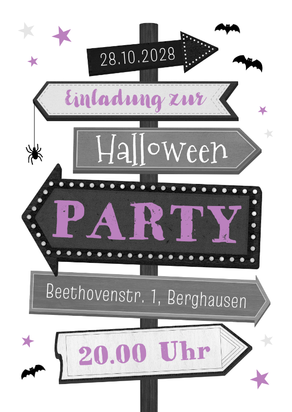 Einladungskarten - Einladungskarte Halloweenparty Wegweiser
