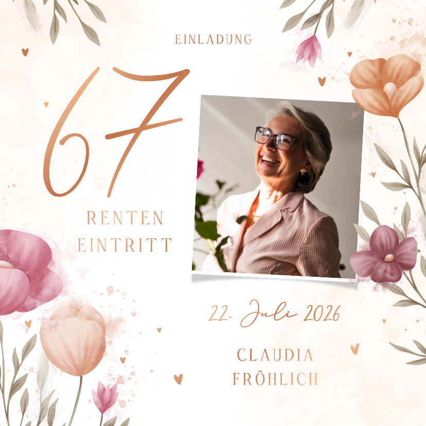 Einladungskarte Renteneintritt Blumen Aquarell Foto - Einladungskarten Einladungskarten - Einladungskarte Renteneintritt Blumen Aquarell Foto