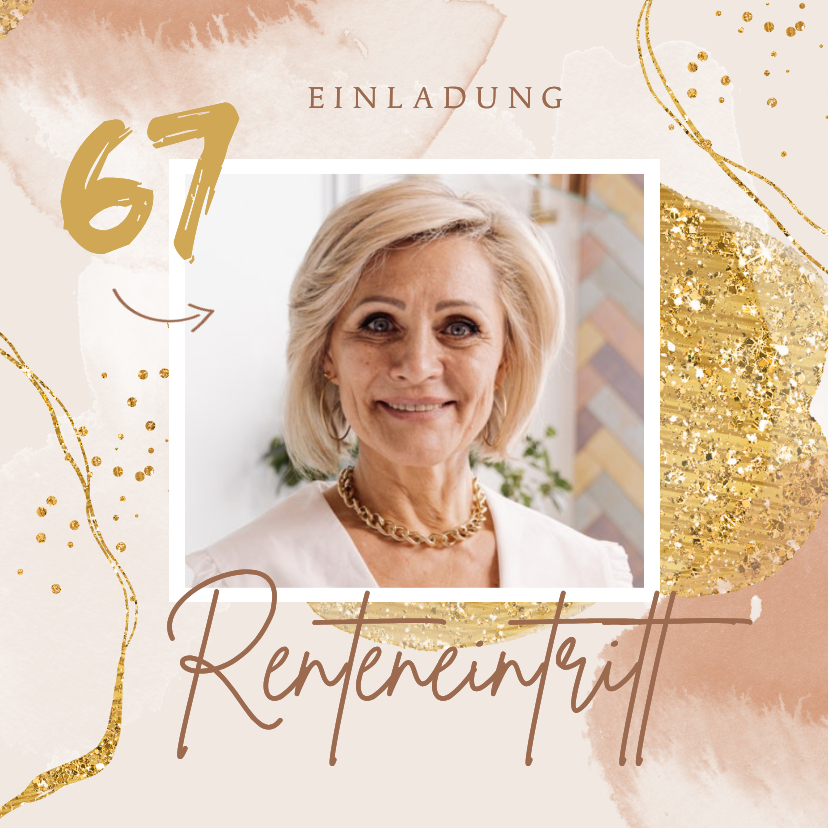 Einladungskarte Renteneintritt Gold Glitzer mit Foto - Einladungskarten Einladungskarten - Einladungskarte Renteneintritt Gold Glitzer mit Foto