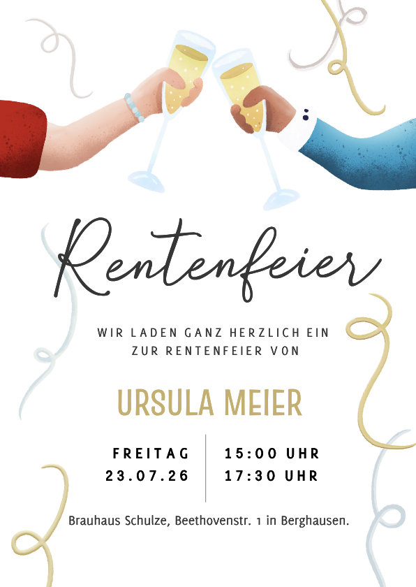 Einladungskarte Rentenfeier Anstoßen Getränke - Einladungskarten Einladungskarten - Einladungskarte Rentenfeier Anstoßen Getränke