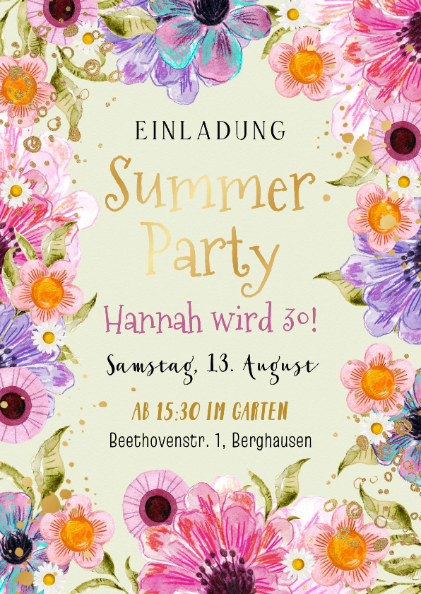 Einladungskarte Summerparty Garten Bunt Blumen Sommer - Einladungskarten Einladungskarten - Einladungskarte Summerparty Garten Bunt Blumen Sommer