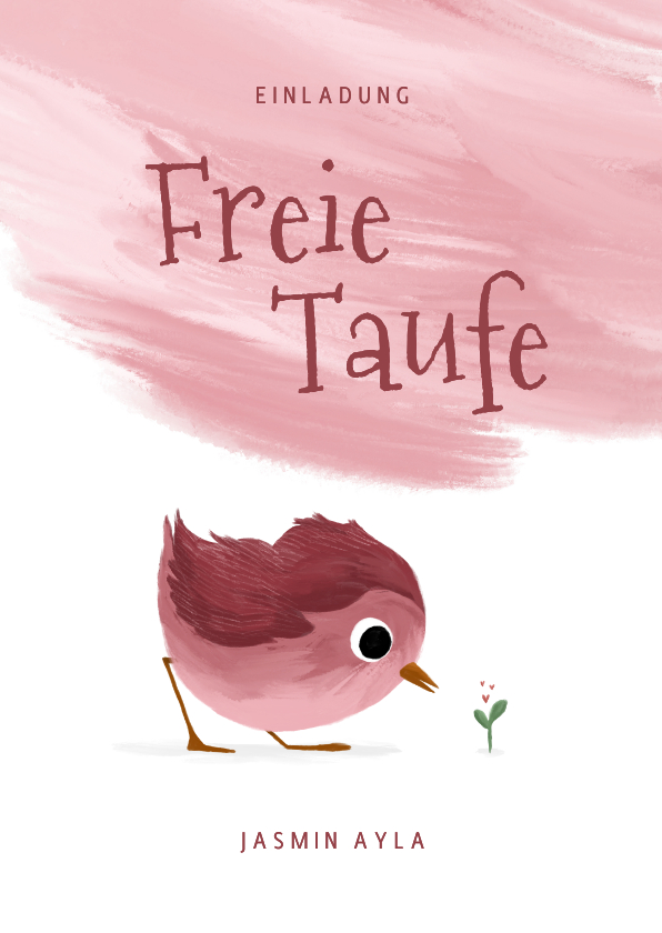 Einladungskarten - Einladungskarte zur freien Taufe rosa Vögelchen