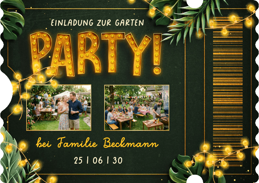 Foto-Einladung Eintrittskarte Ticket Gartenparty Sommer - Einladungskarten Einladungskarten - Foto-Einladung Eintrittskarte Ticket Gartenparty Sommer