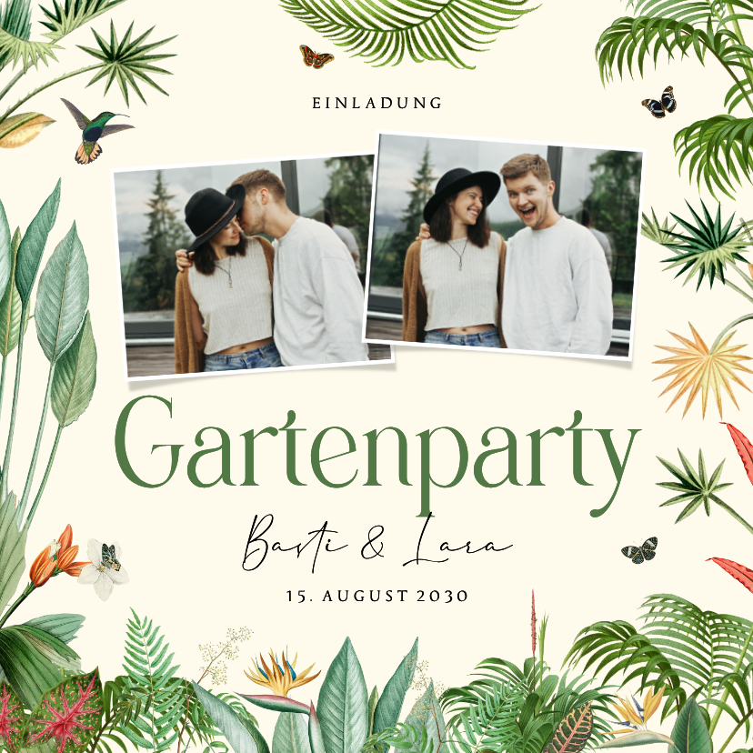 Foto-Einladungskarte Gartenparty tropische Pflanzen - Einladungskarten Einladungskarten - Foto-Einladungskarte Gartenparty tropische Pflanzen