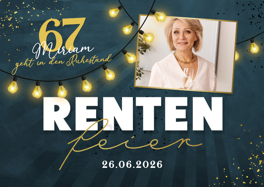 Foto-Einladungskarte Rentenfeier Lichterkette Blau - Einladungskarten Einladungskarten - Foto-Einladungskarte Rentenfeier Lichterkette Blau