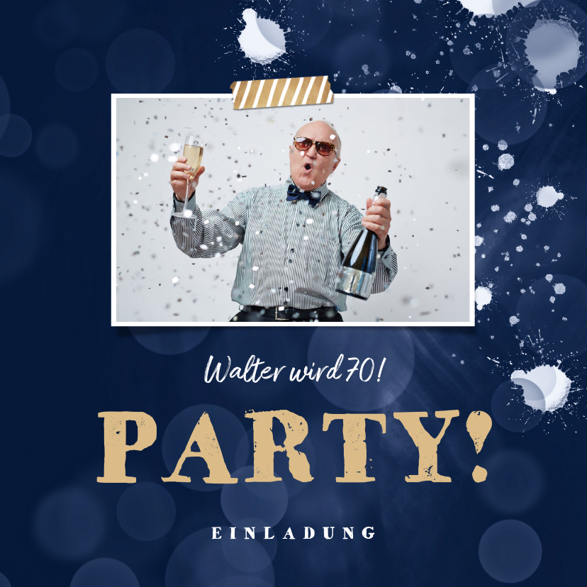 Einladungskarten - Foto-Einladungskarte zur Party dunkelblau