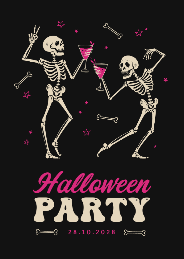 Einladungskarten - Halloween-Einladung Skelette mit Cocktail