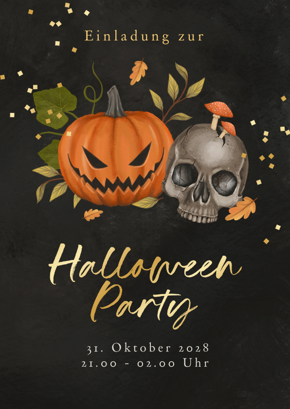 Einladungskarten - Halloween-Partyeinladung Kürbis & Totenkopf