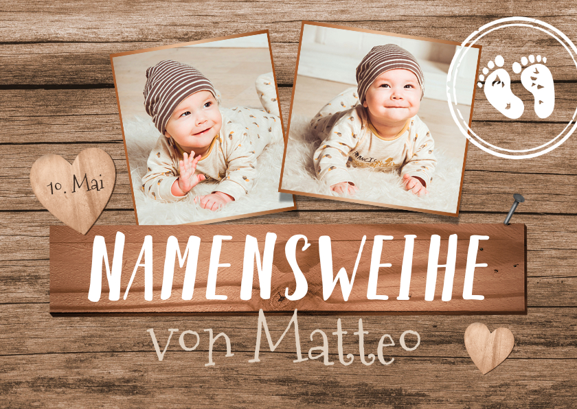 Einladungskarten - Namensweihe Einladungskarte Fotos auf Holz