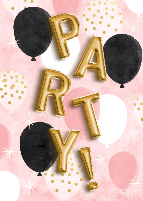 Einladungskarten - Partyeinladung mit Folienballons in Gold