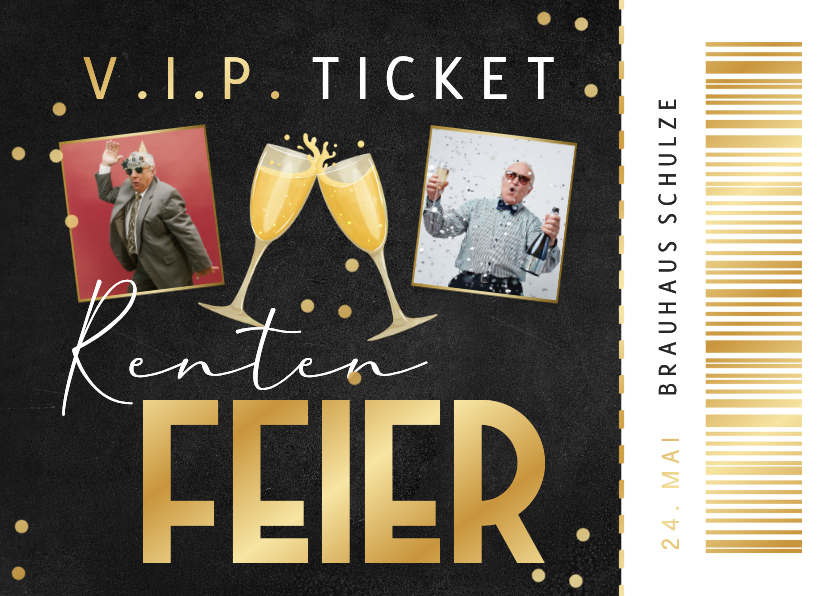 Rentenfeier Einladungskarte Ticketlook Retro - Einladungskarten Einladungskarten - Rentenfeier Einladungskarte Ticketlook Retro