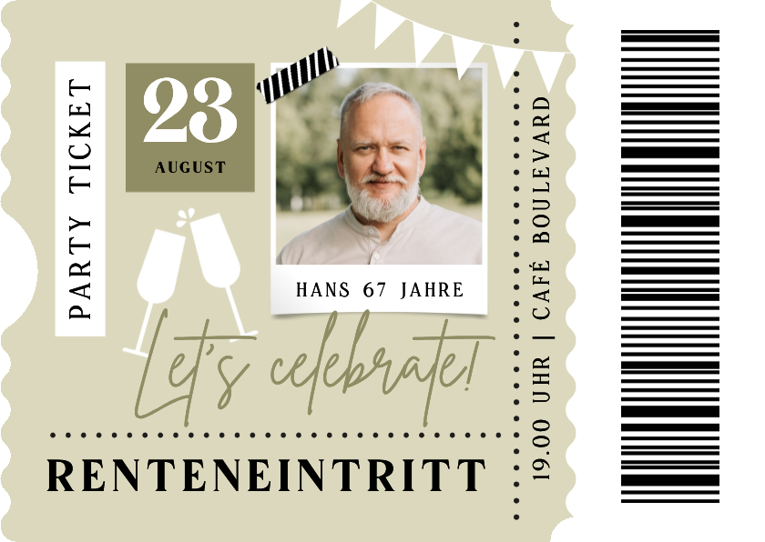 Einladungskarten - Ticket Einladungskarte Renteneintritt Foto
